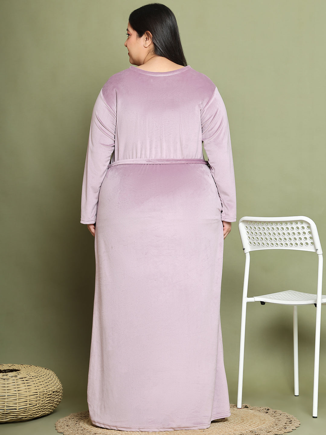 Lavender Embroidery Velvet Night Dress