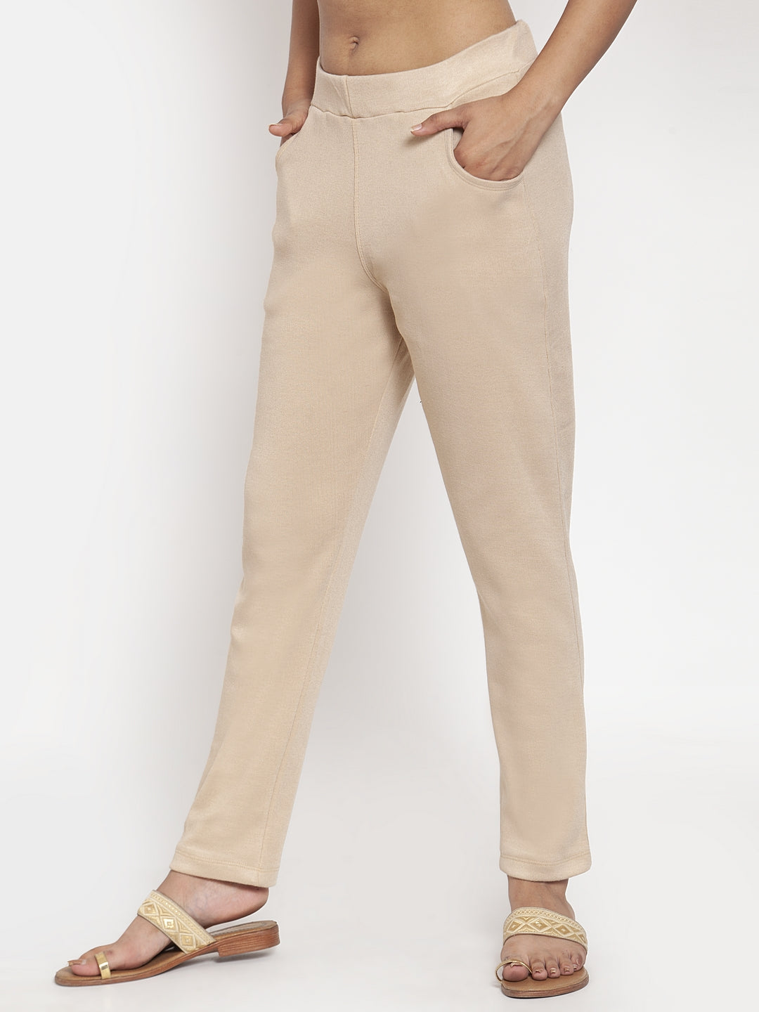 Light Beige Woolen Pocket Pant