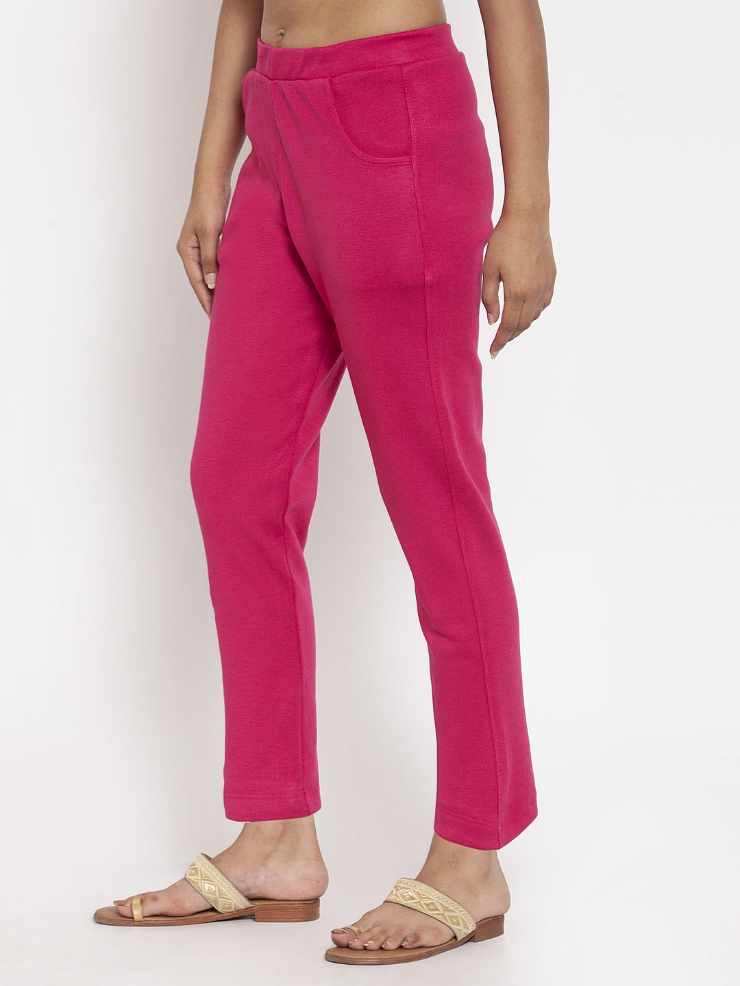 Dark Pink Woolen Pocket Pant