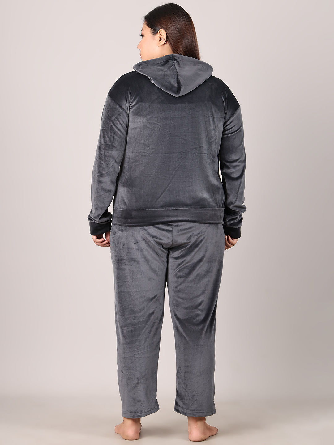 Dark Grey Velvet Hoodie Lounge Set