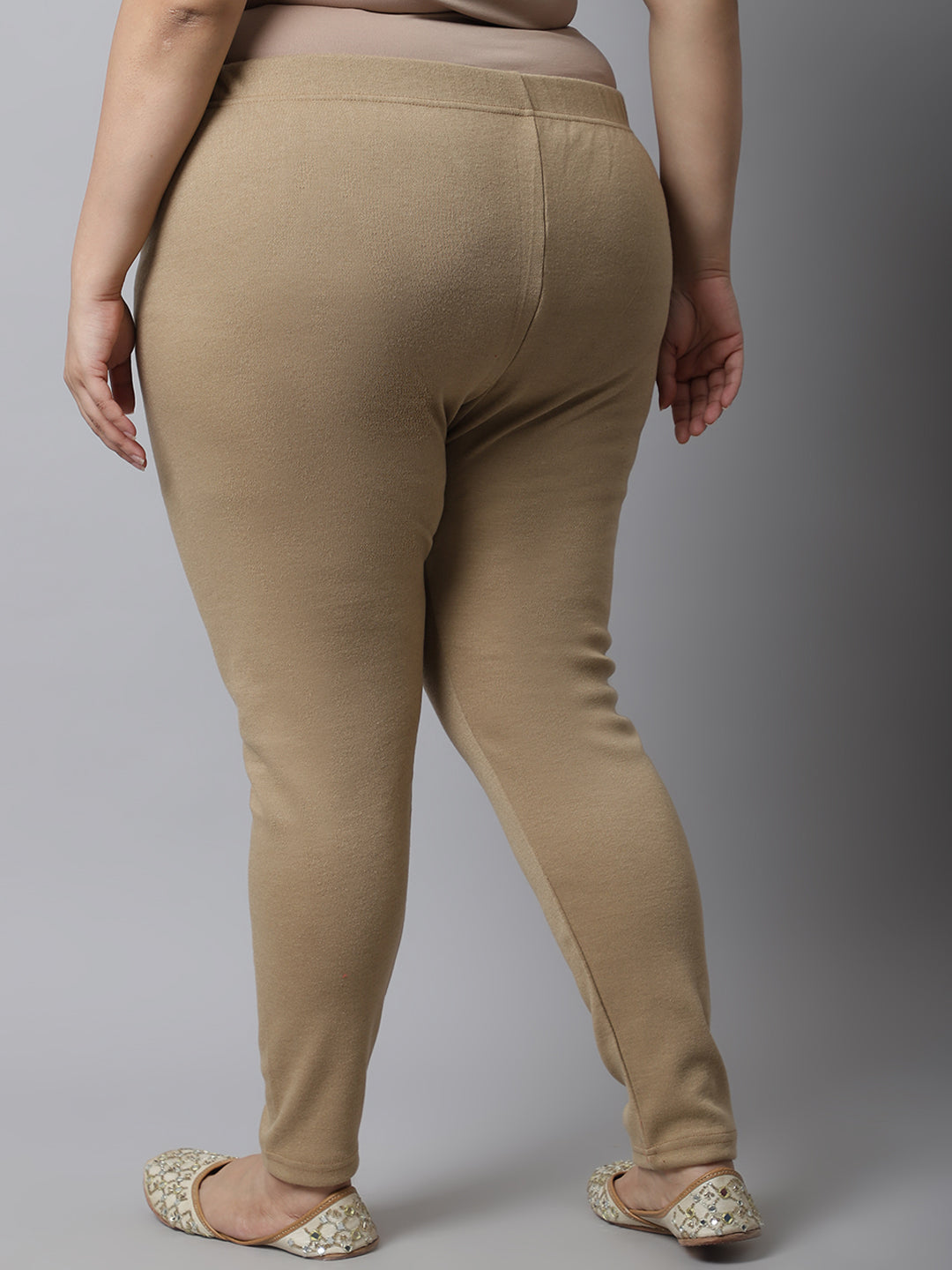 Light Beige Woolen Ankle-Length Plus Legging