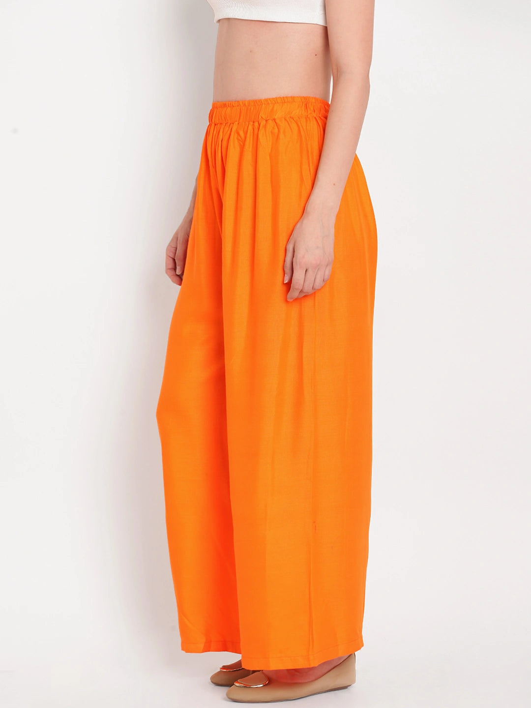 Orange Solid Rayon Palazzo