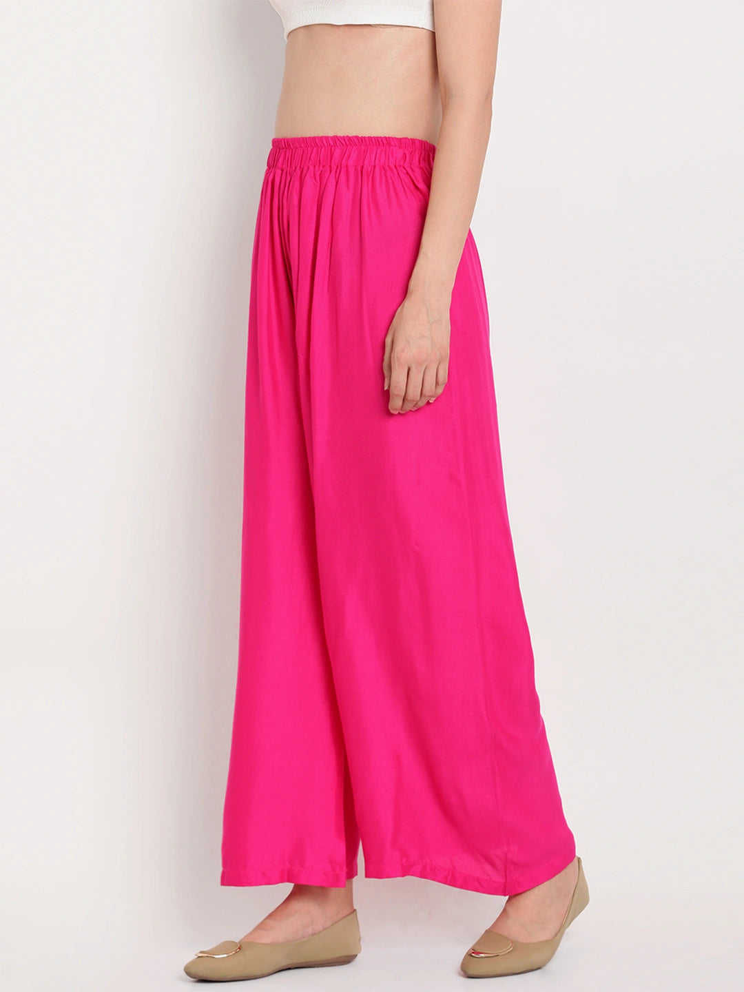 Hot Pink Solid Rayon Palazzo