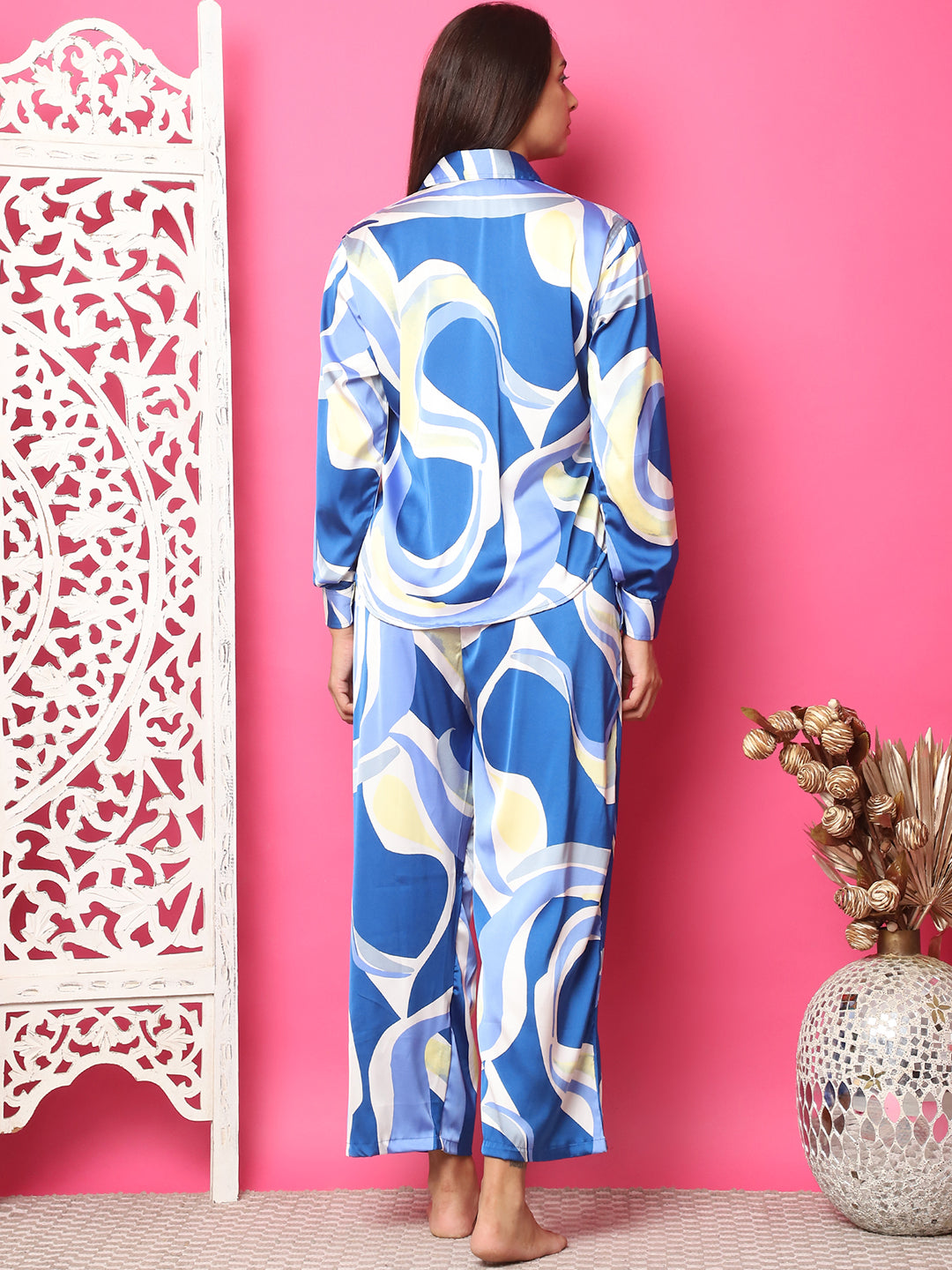 Blue Swirl Satin Co-Ord Set