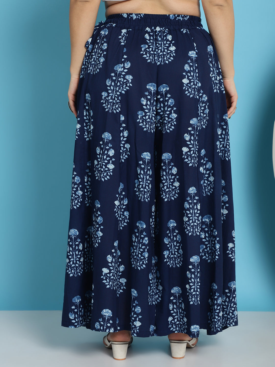 Indigo Mughal Boota Cotton Kali Plus Palazzo