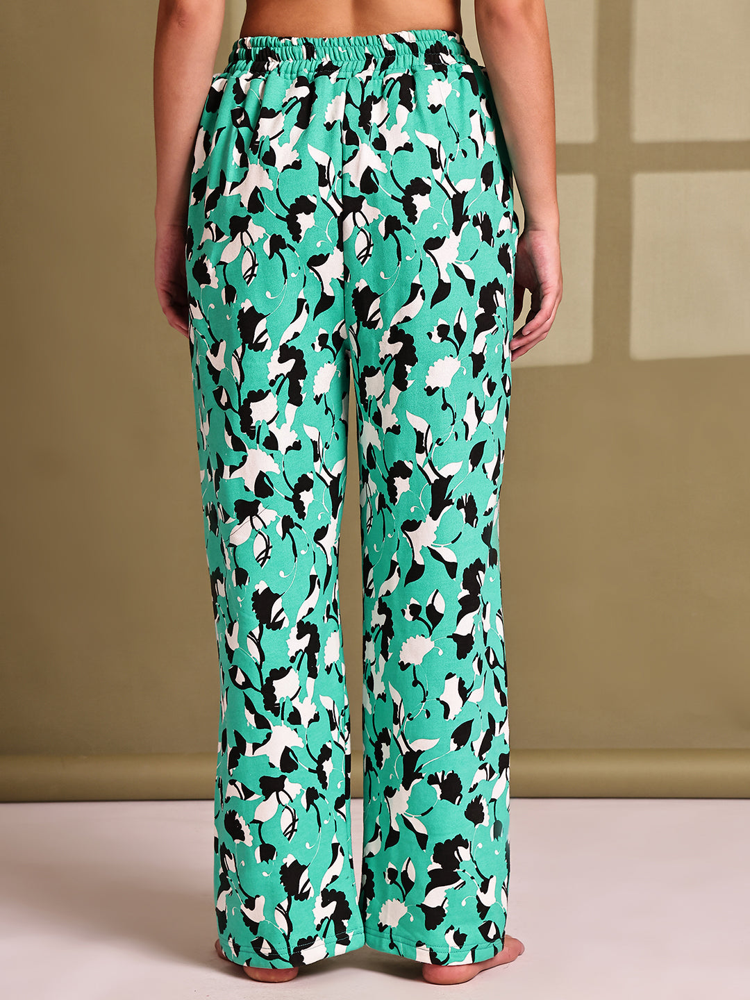Green Floral  Terry Cotton Hosiery Lounge Pant