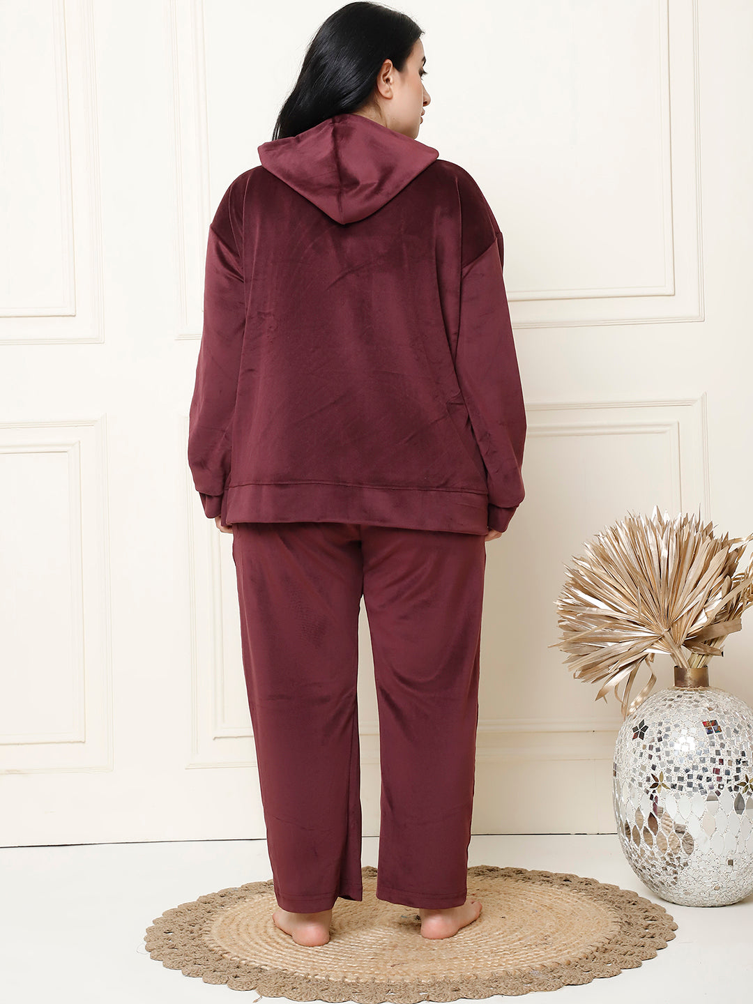Wine Velvet Hoodie Lounge Set