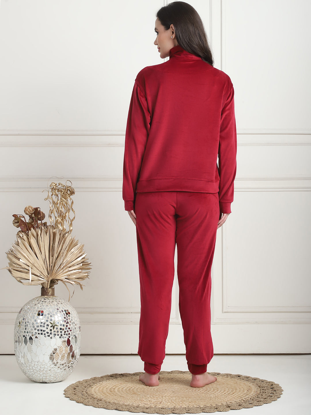 Maroon Velvet Zip Lounge Set