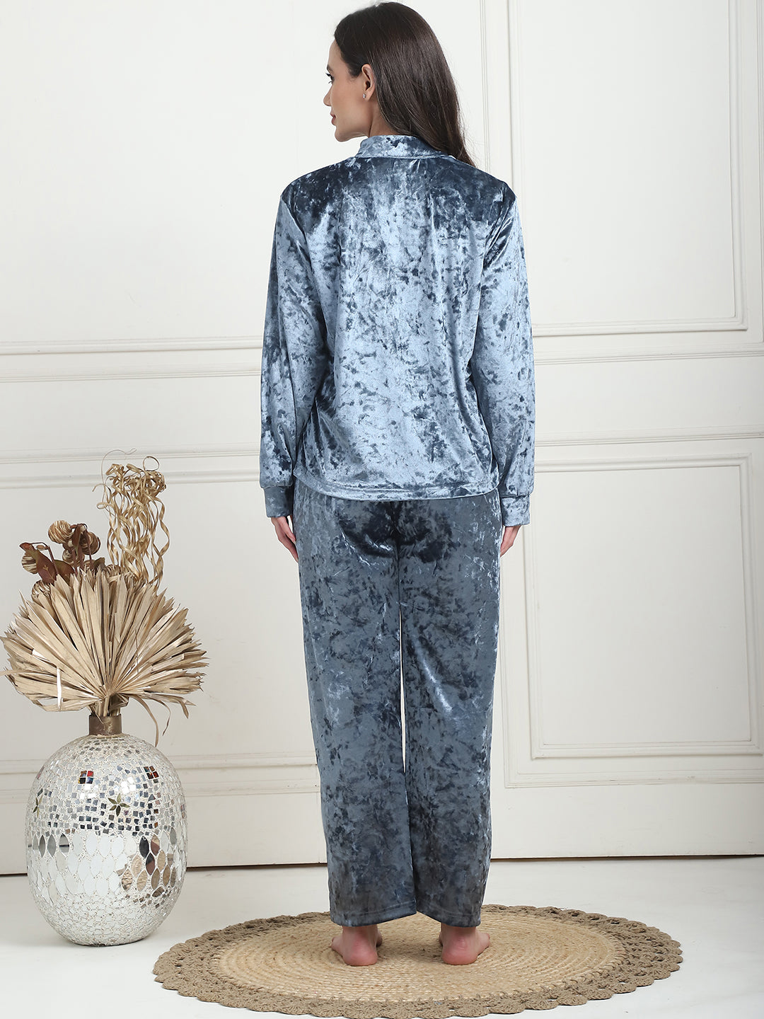 Metallic Blue Ice Velvet Lounge Set