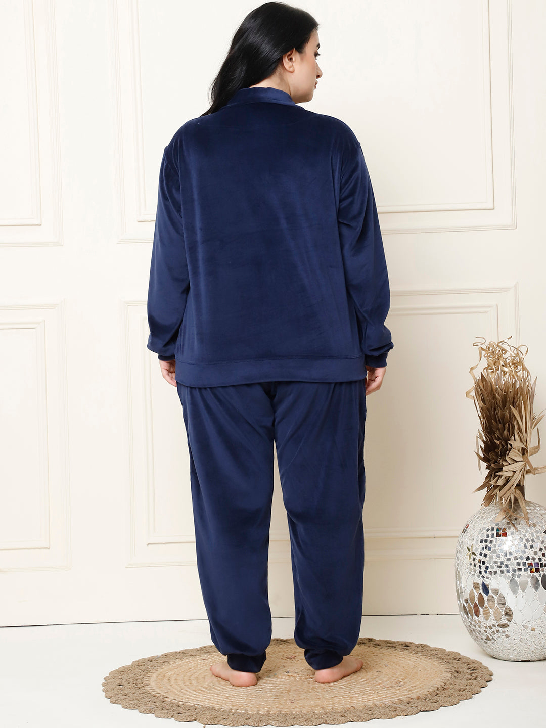 Navy Blue Velvet Zip Lounge Set