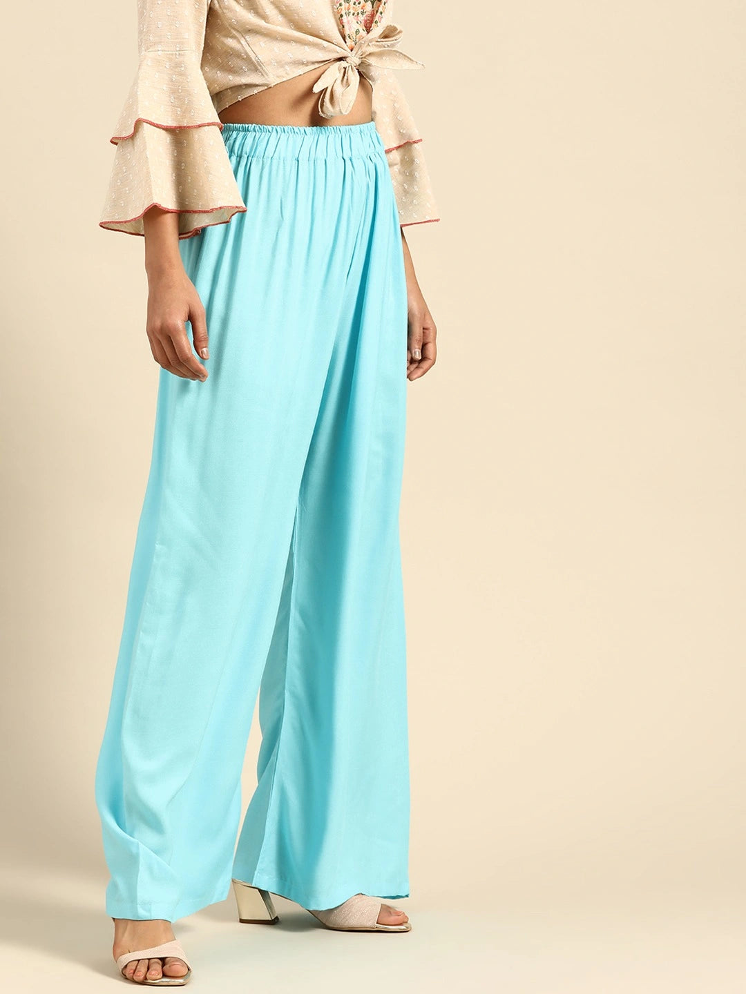 Sky Blue Solid Rayon Palazzo