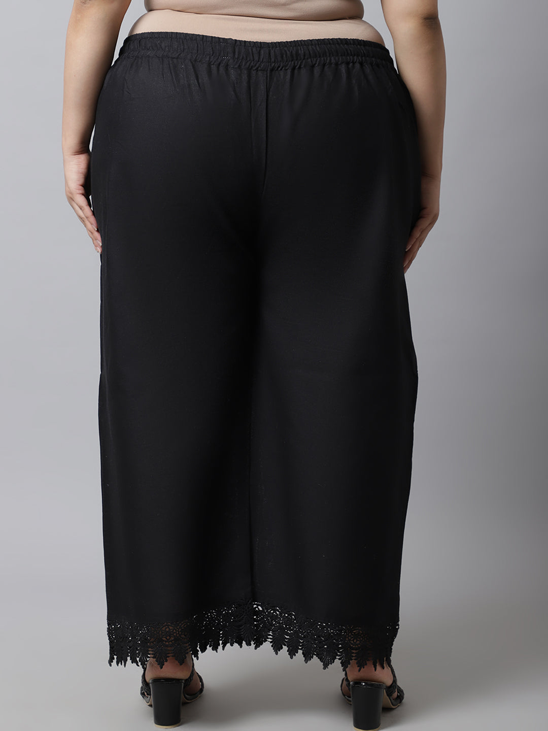 Black Crotchet Lace Cotton Flax Plus Palazzo