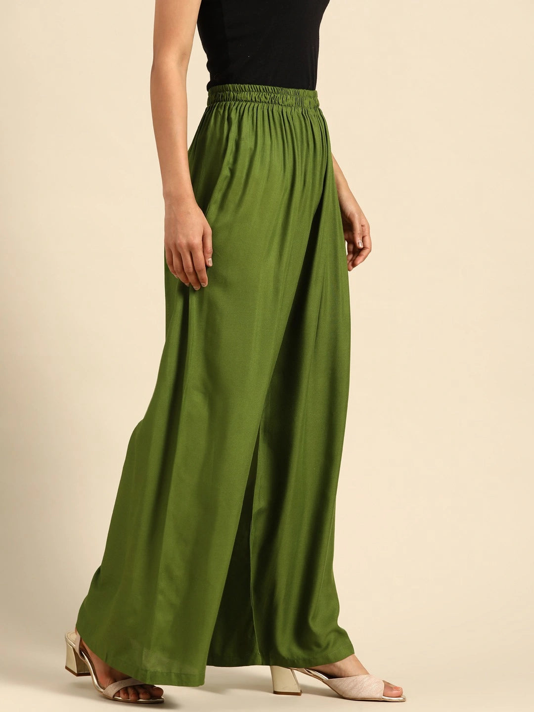 Moss Green Solid Rayon Palazzo
