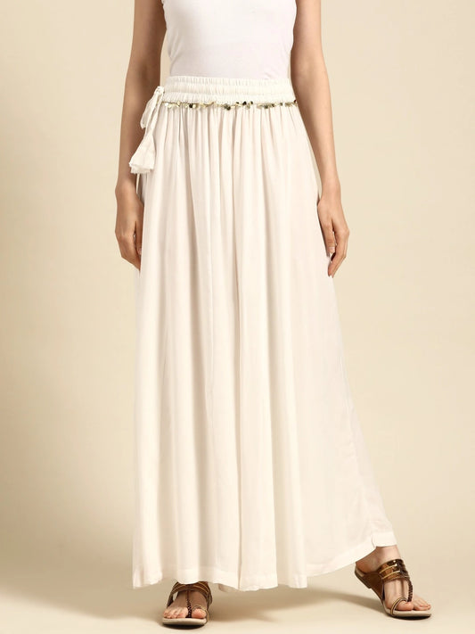 Off White rayon double flared palazzo