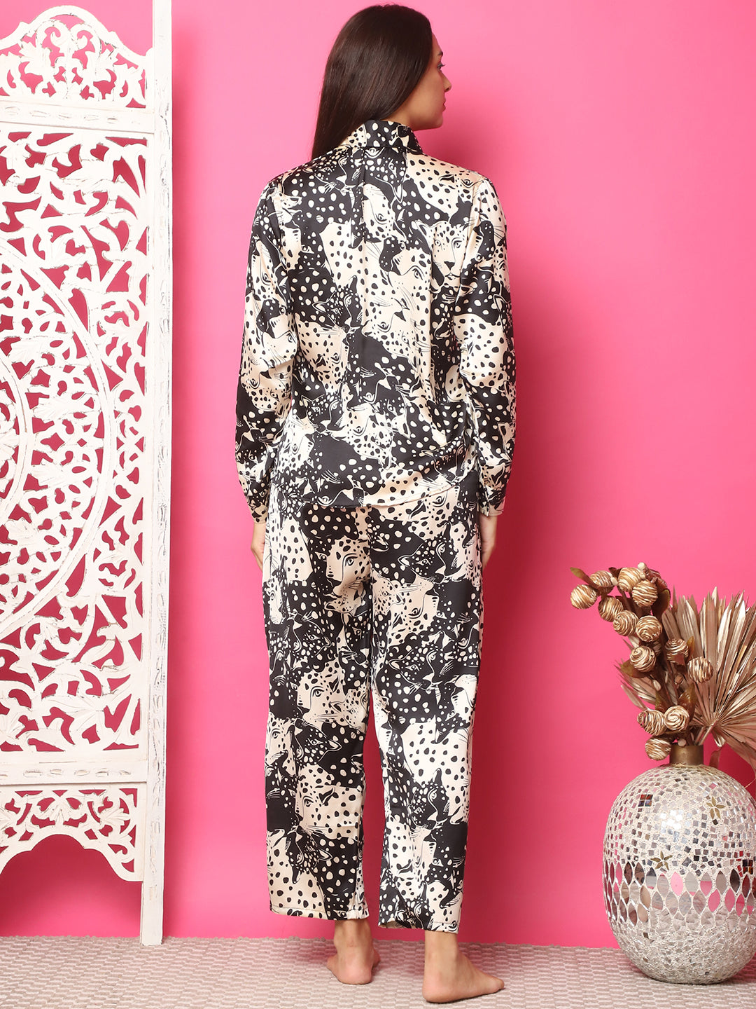 Black-White Tiger Satin Co-Ord Set