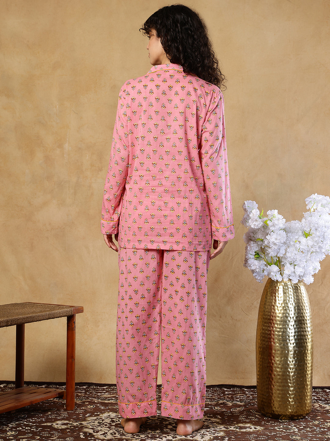 Blush Cosmos Booti Collar Night Suit