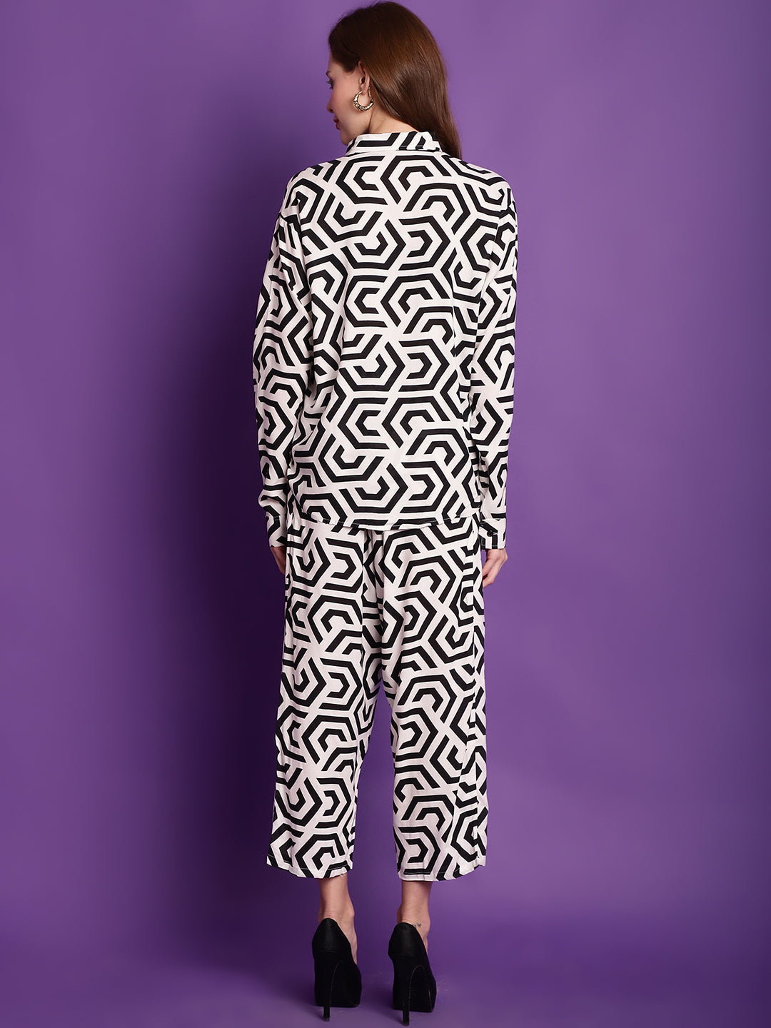 Black Geometric Rayon Co-Ord Set
