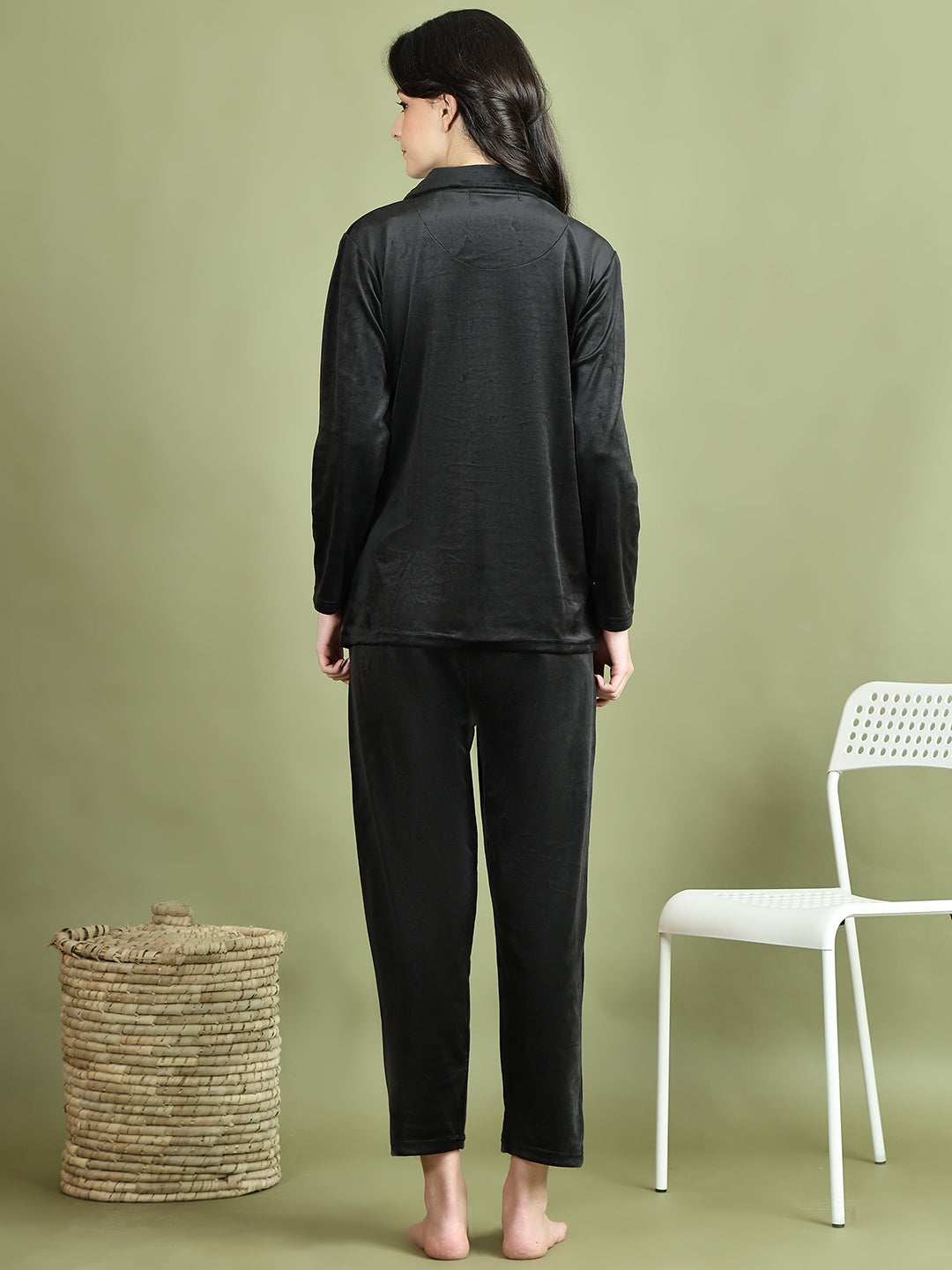 Black Embroidery Velvet Lounge Set