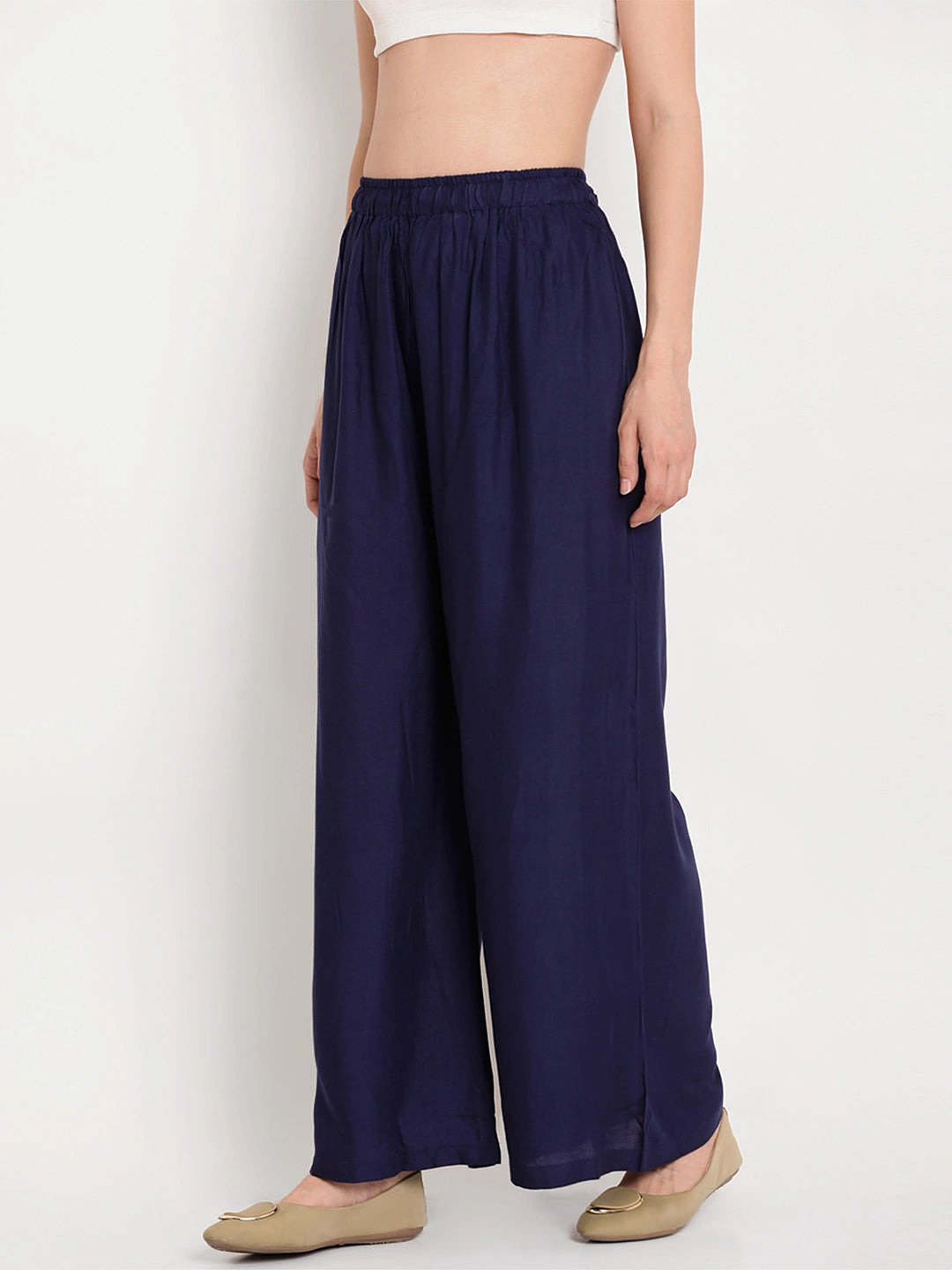 Navy Blue Solid Rayon Palazzo