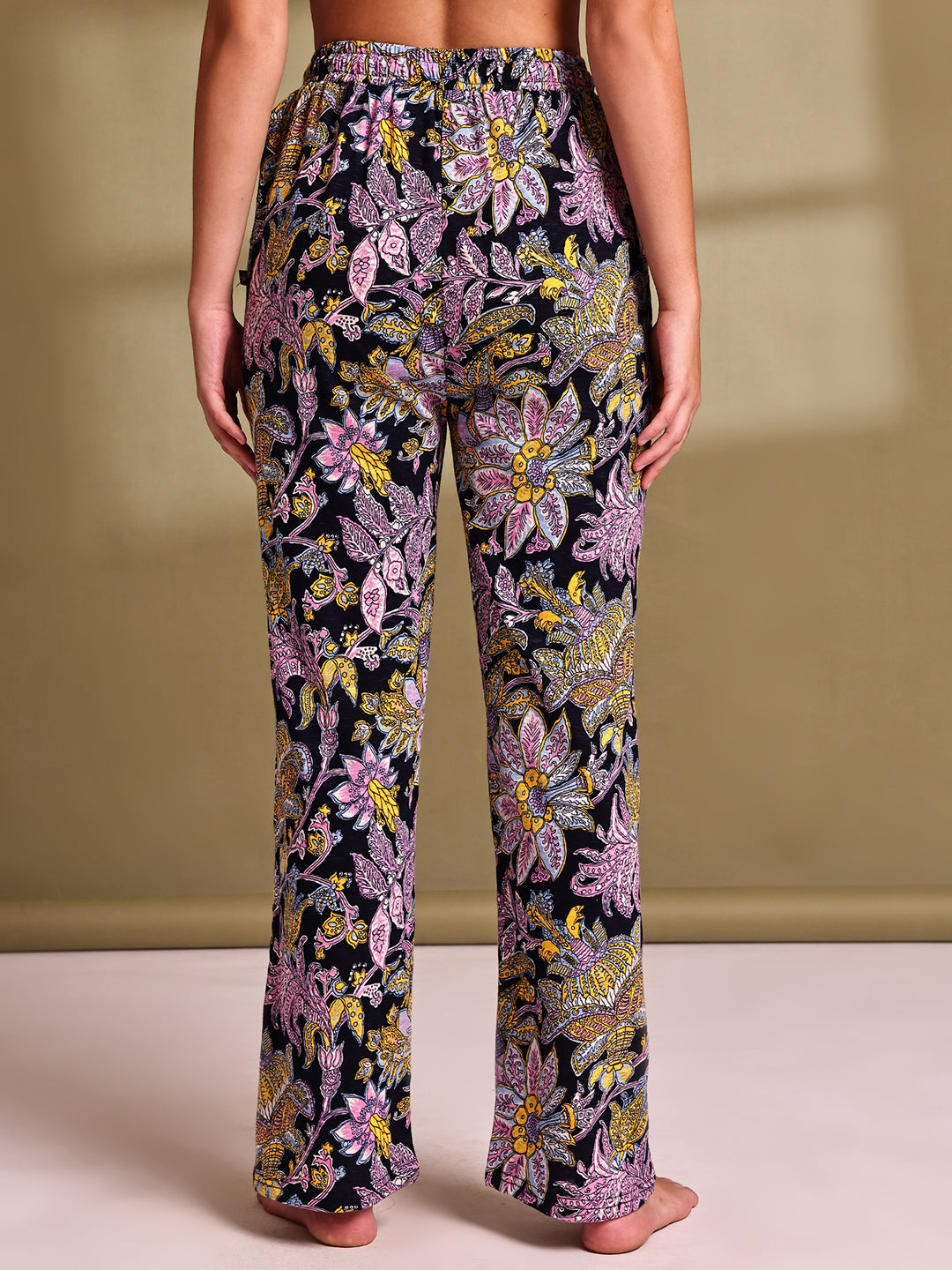 Black Paisley Cotton Hosiery Lounge Pant