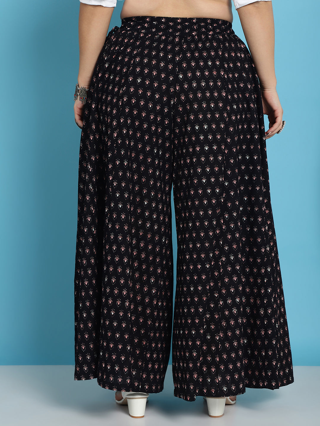Black Printed Cotton Flared Kali Palazzo