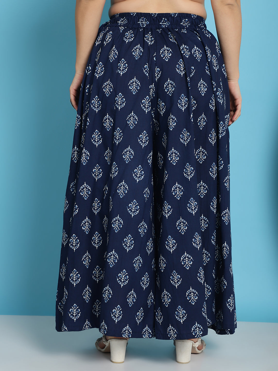 Indigo Motif Cotton Kali Plus Palazzo