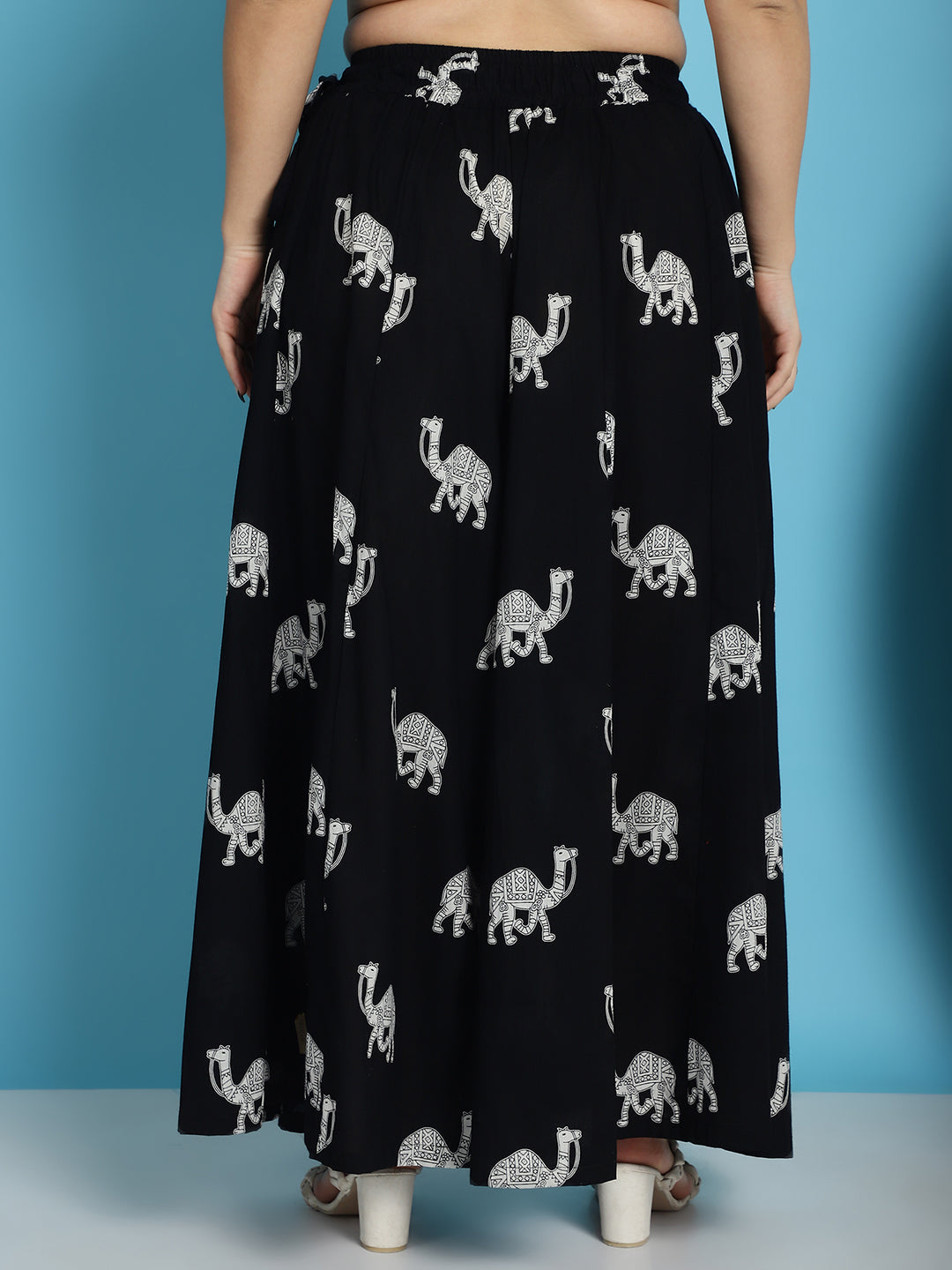 Black Camel Print Cotton Flared Kali Palazzo