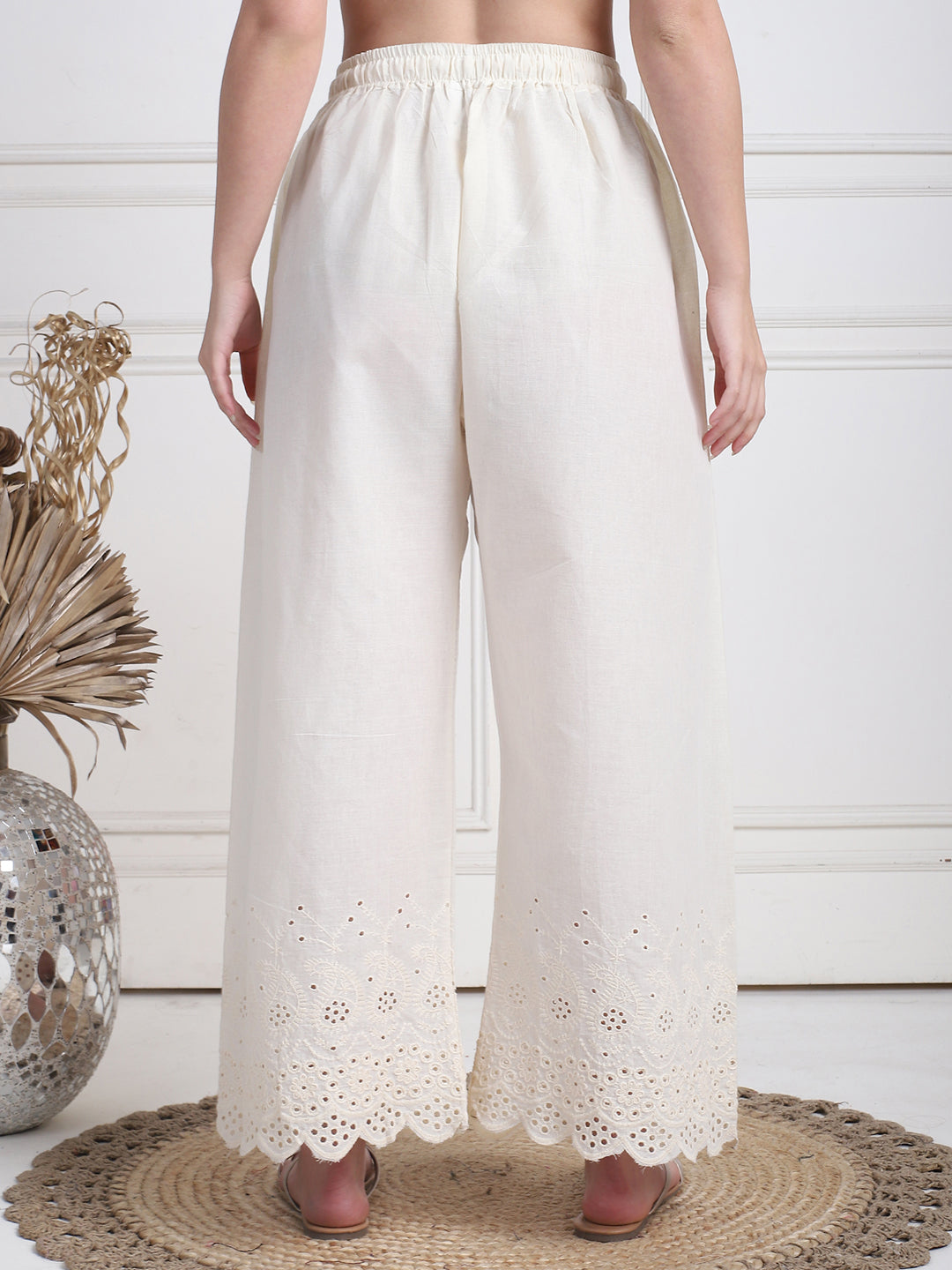Cream Cotton Schifflie Palazzo