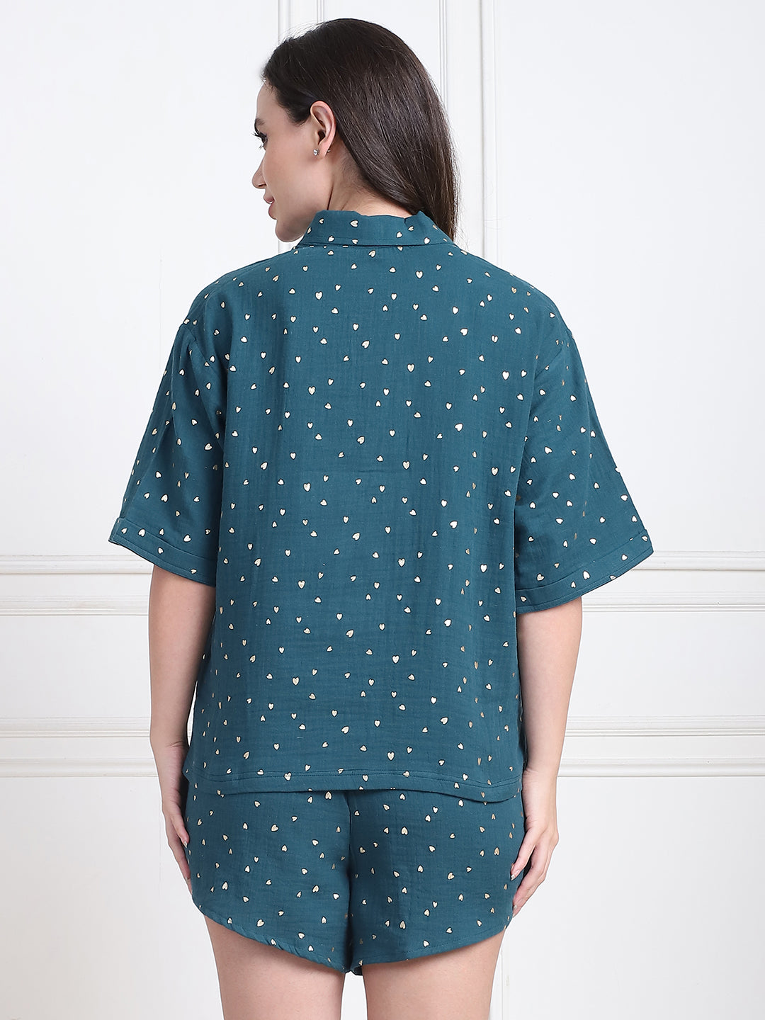 Dark Green Foil Print and Shorts Set