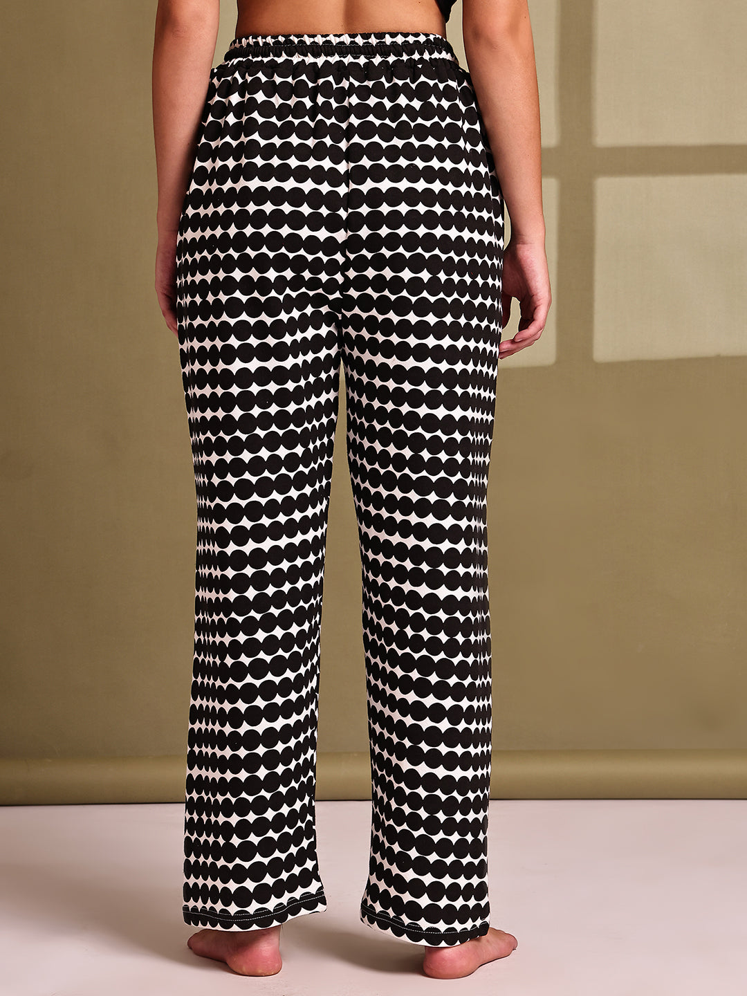 Black Polka Cotton Hosiery Lounge Pant