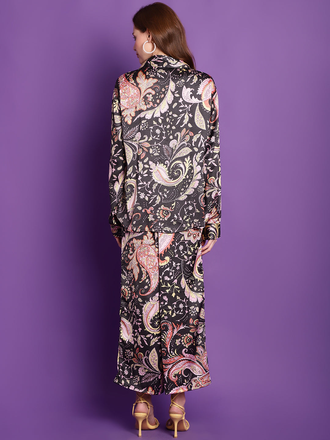 Black Paisley Satin Co-Ord Set