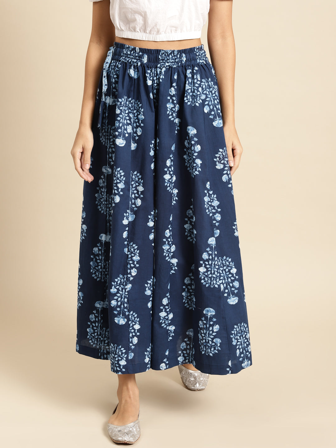 Indigo Mughal Boota Cotton Kali Palazzo