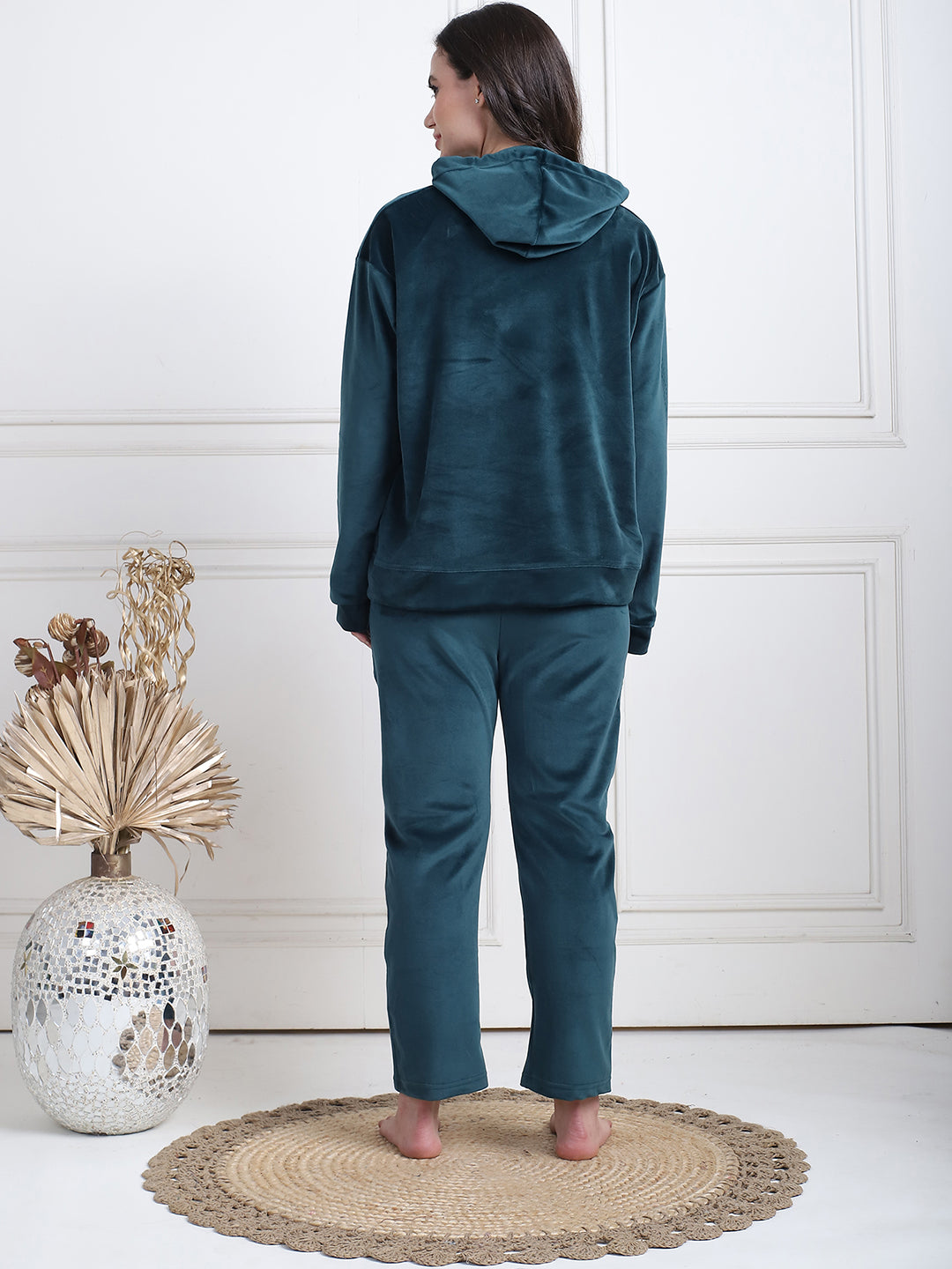 Bottle Green Velvet Hoodie Lounge Set