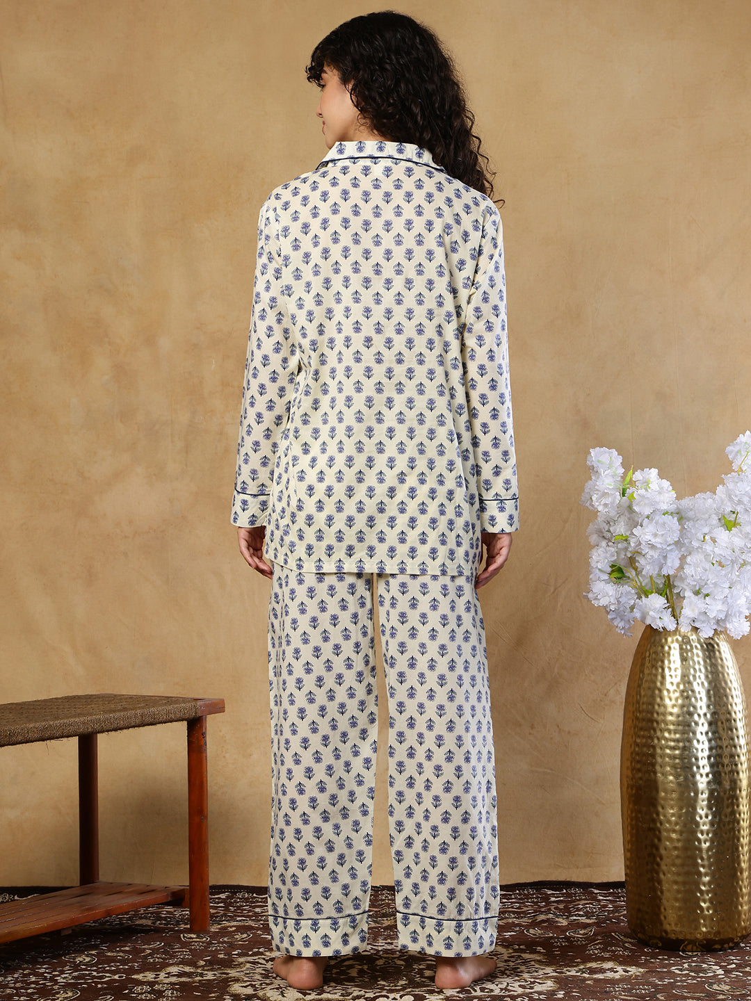 Indigo Rosette Booti Collar Night Suit