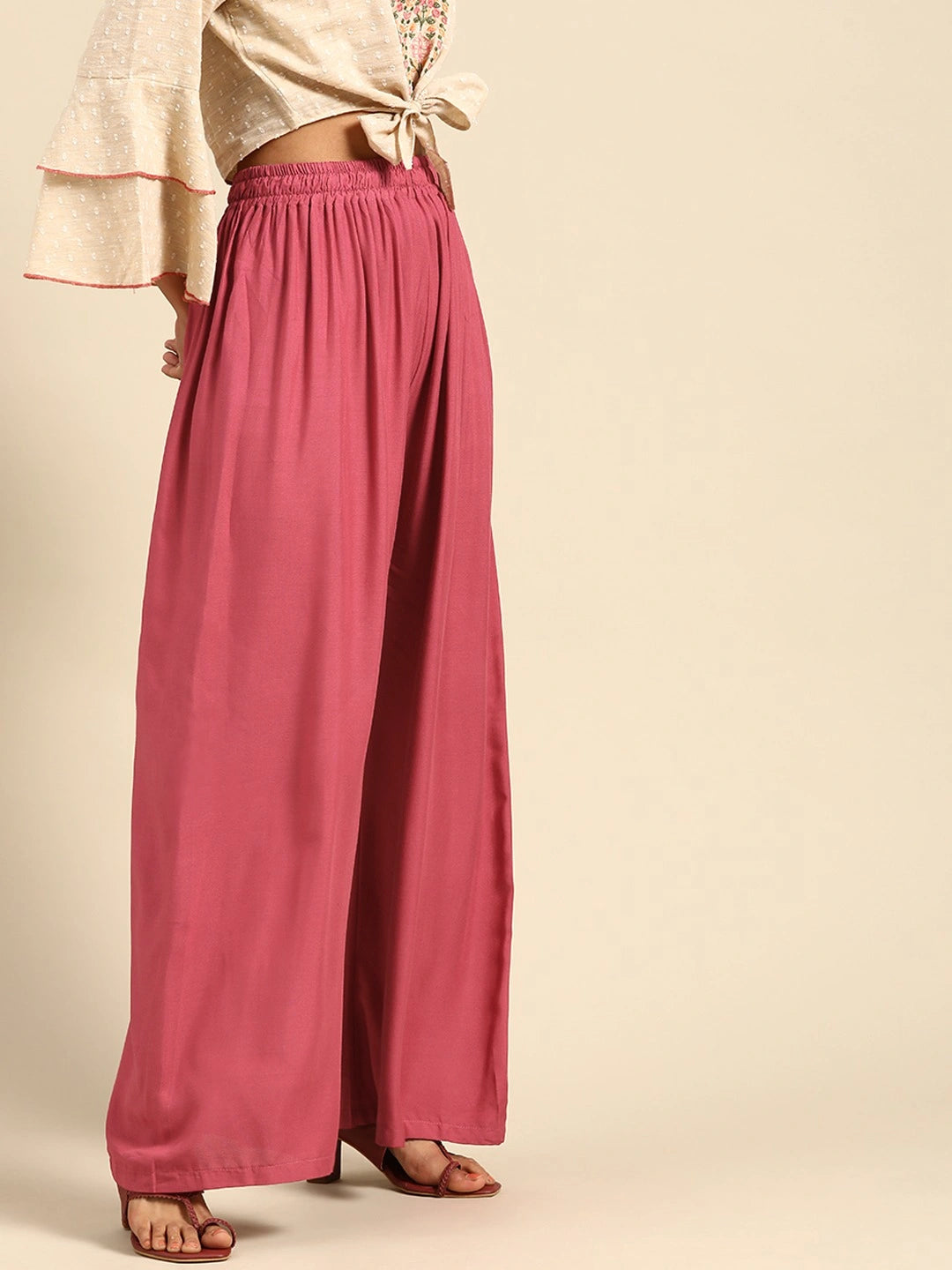 Punch Pink Solid Rayon Palazzo
