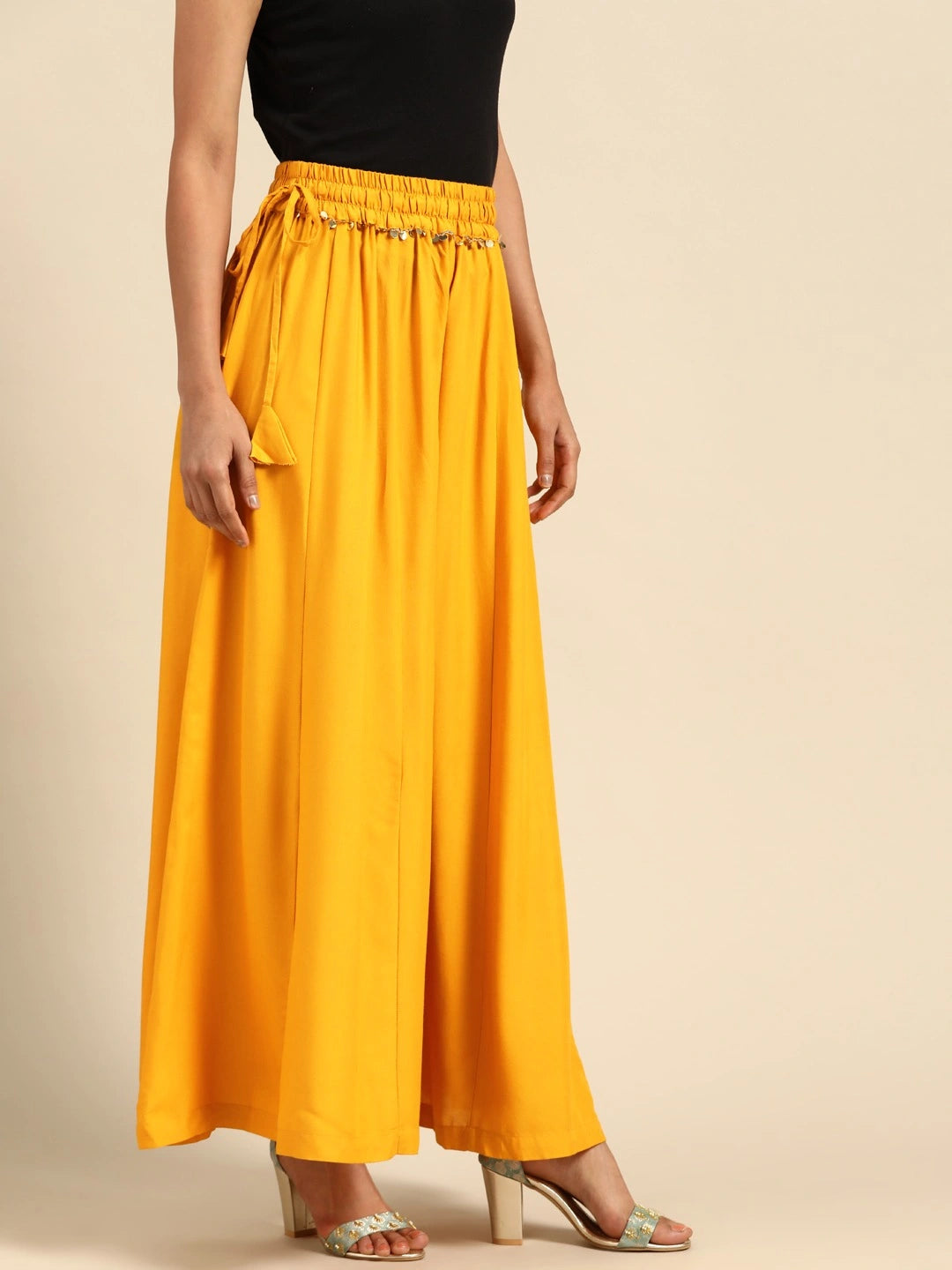 Mustard rayon double flared palazzo