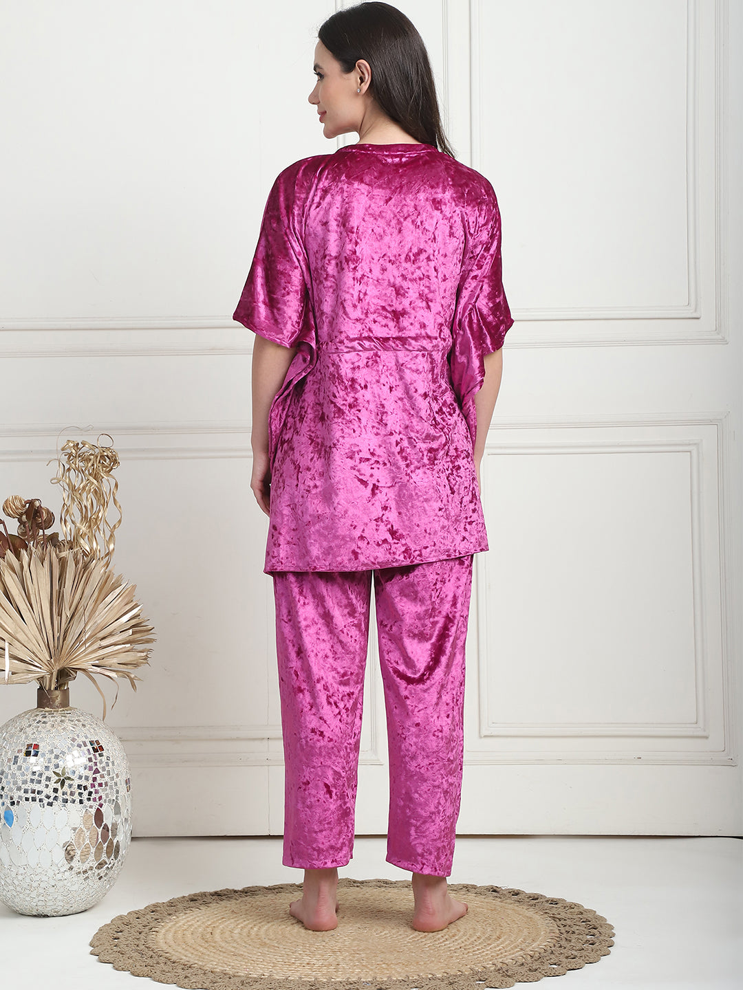 Metallic Pink Ice Velvet Kaftan Lounge Set