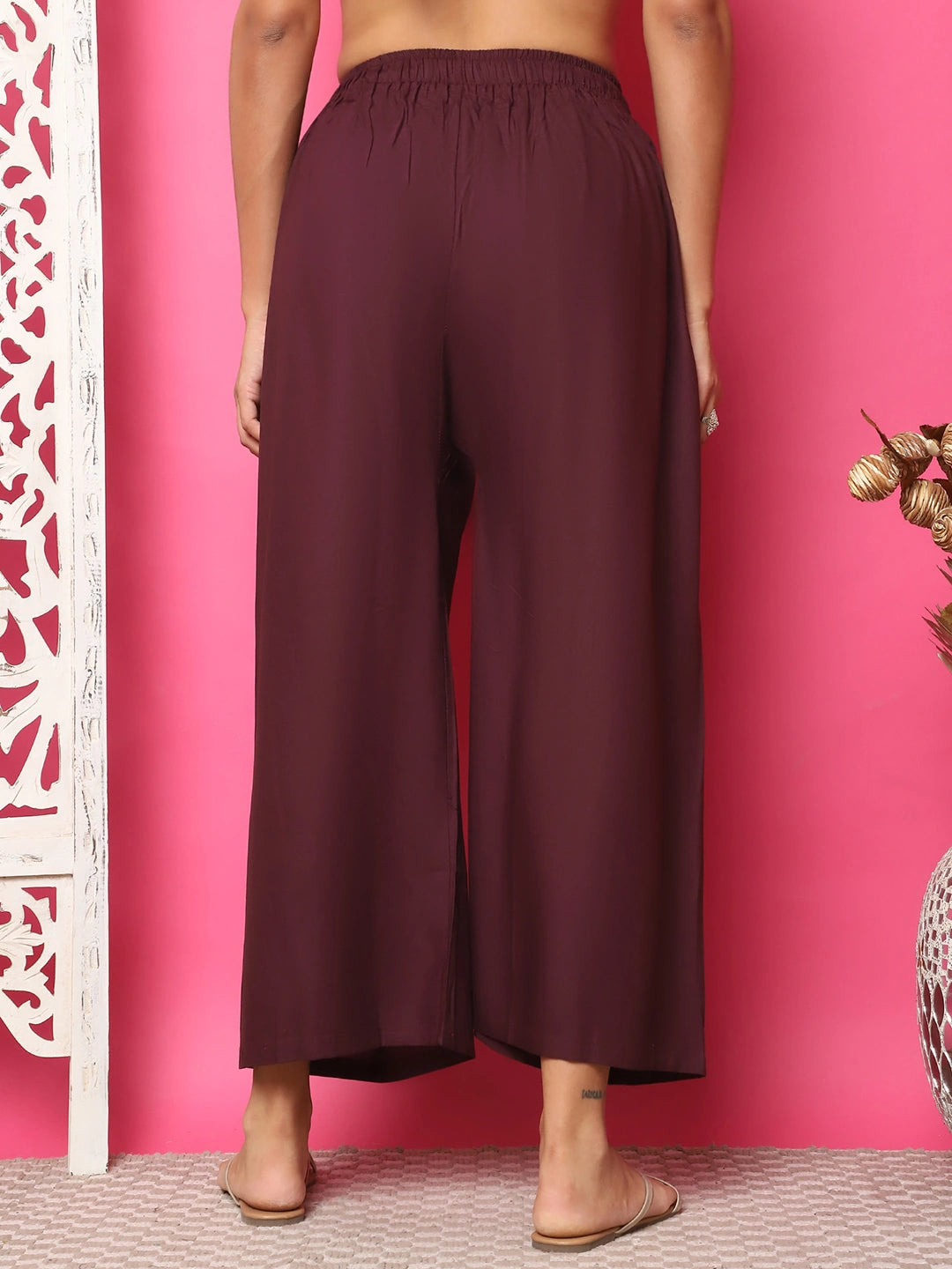 Wine Solid Rayon Palazzo