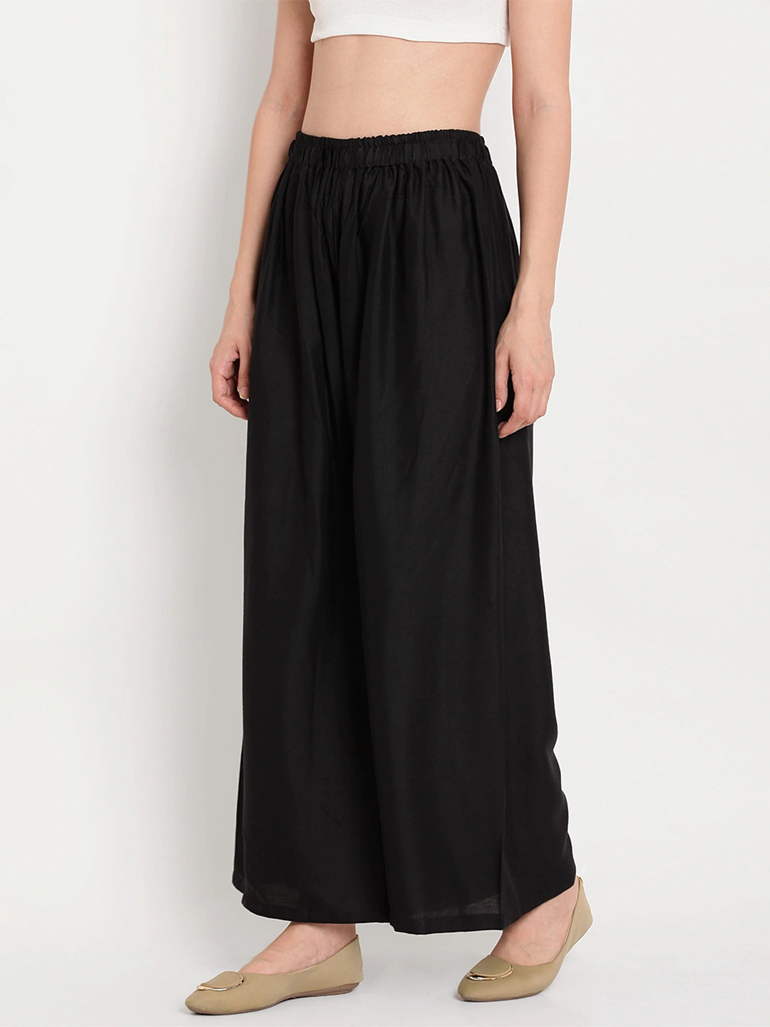 Black Solid Rayon Palazzo