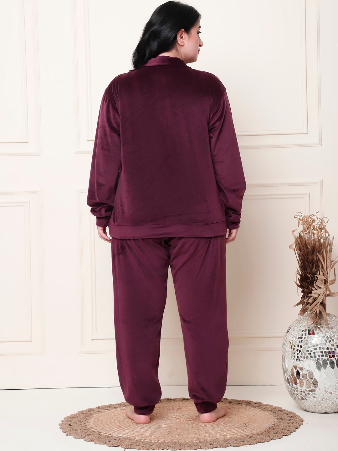 Wine Velvet Zip Lounge Set