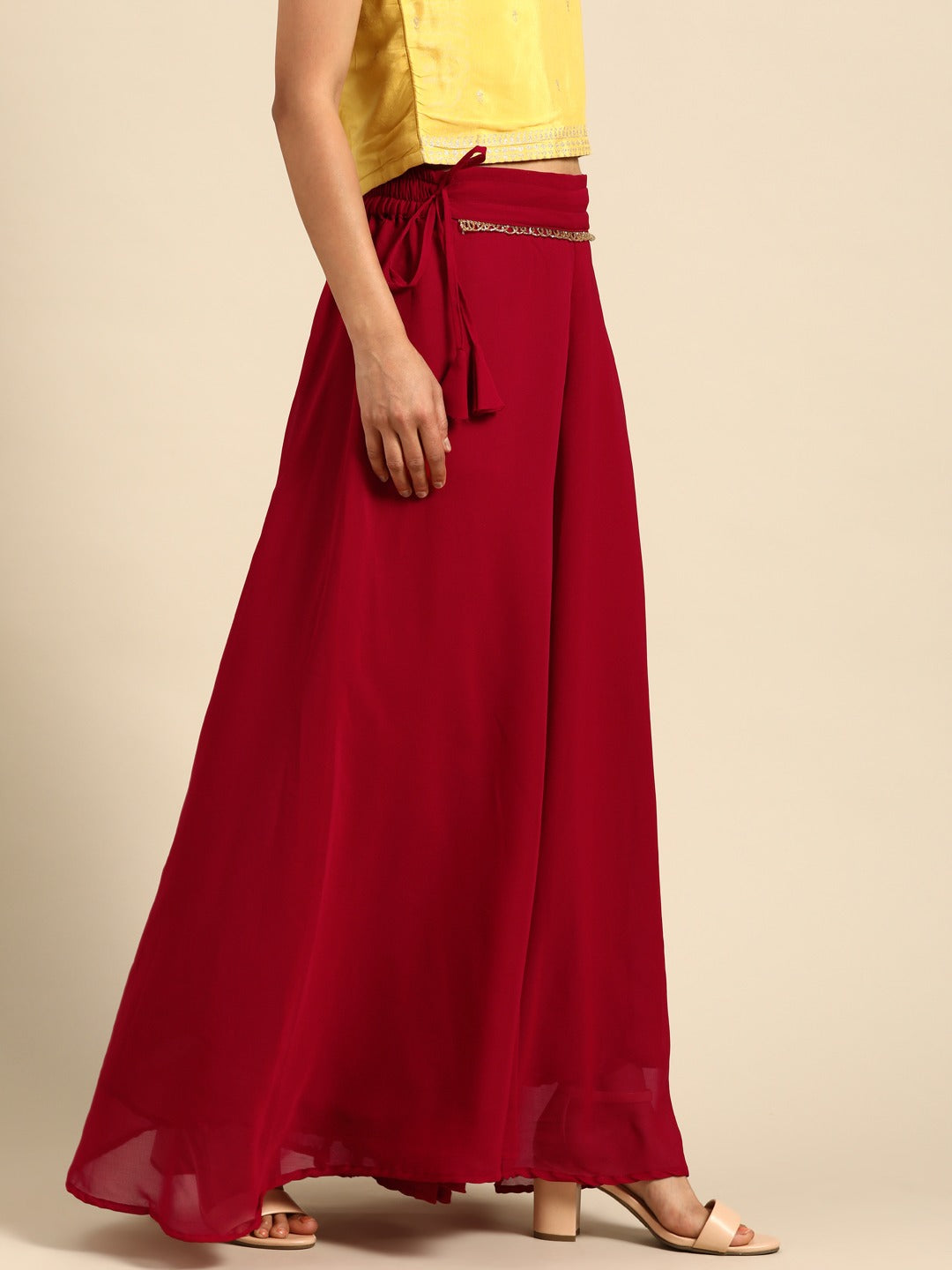 Maroon georgette double flared palazzo