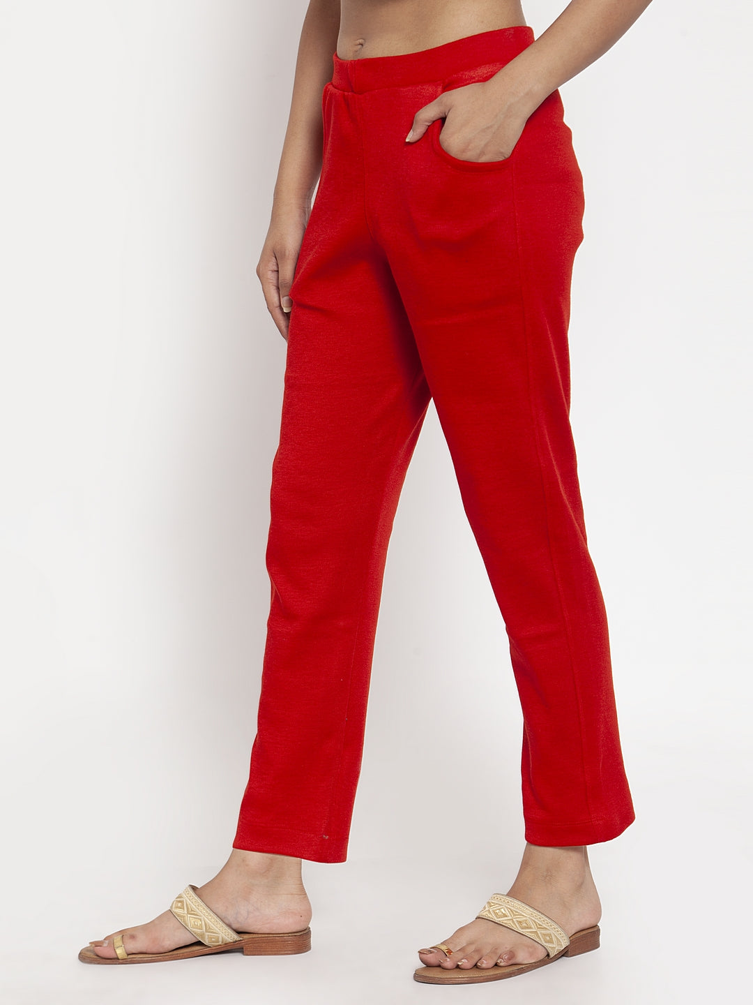 Red Woolen Pocket Pant