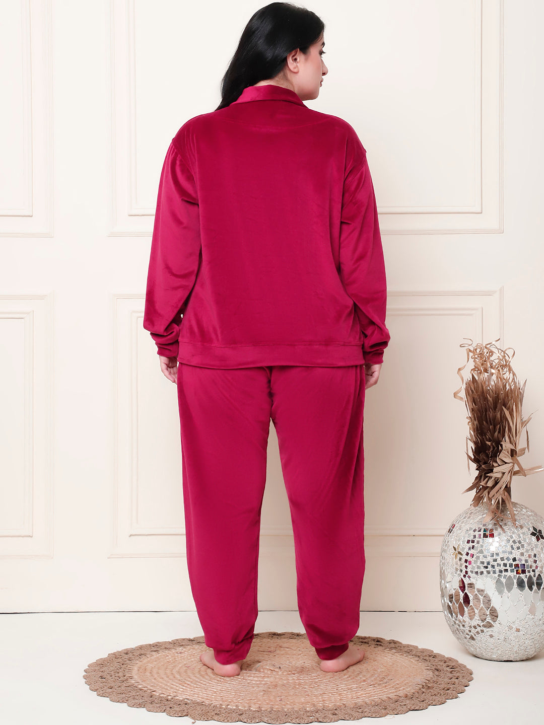 Maroon Velvet Zip Lounge Set