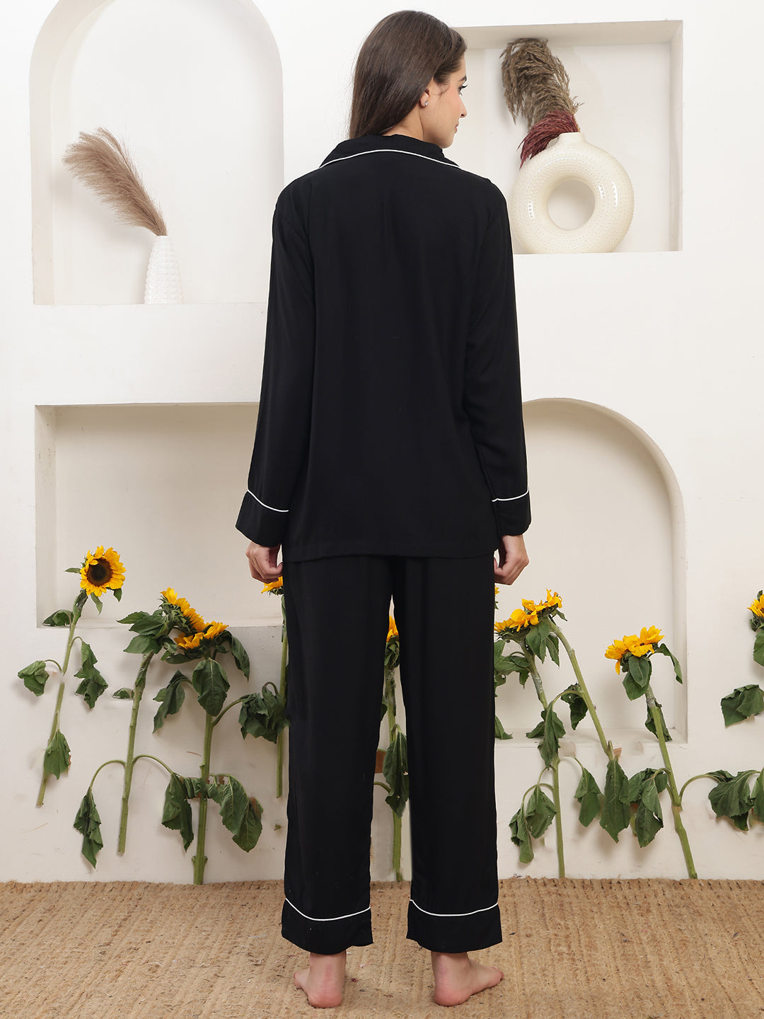 Rayon Latte Embroidery Night Suit