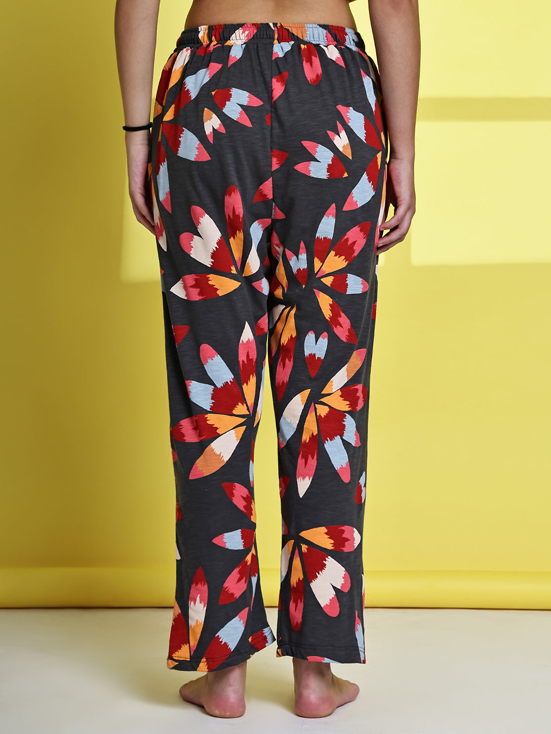 Grey Flower Cotton Hosiery Lounge Pant