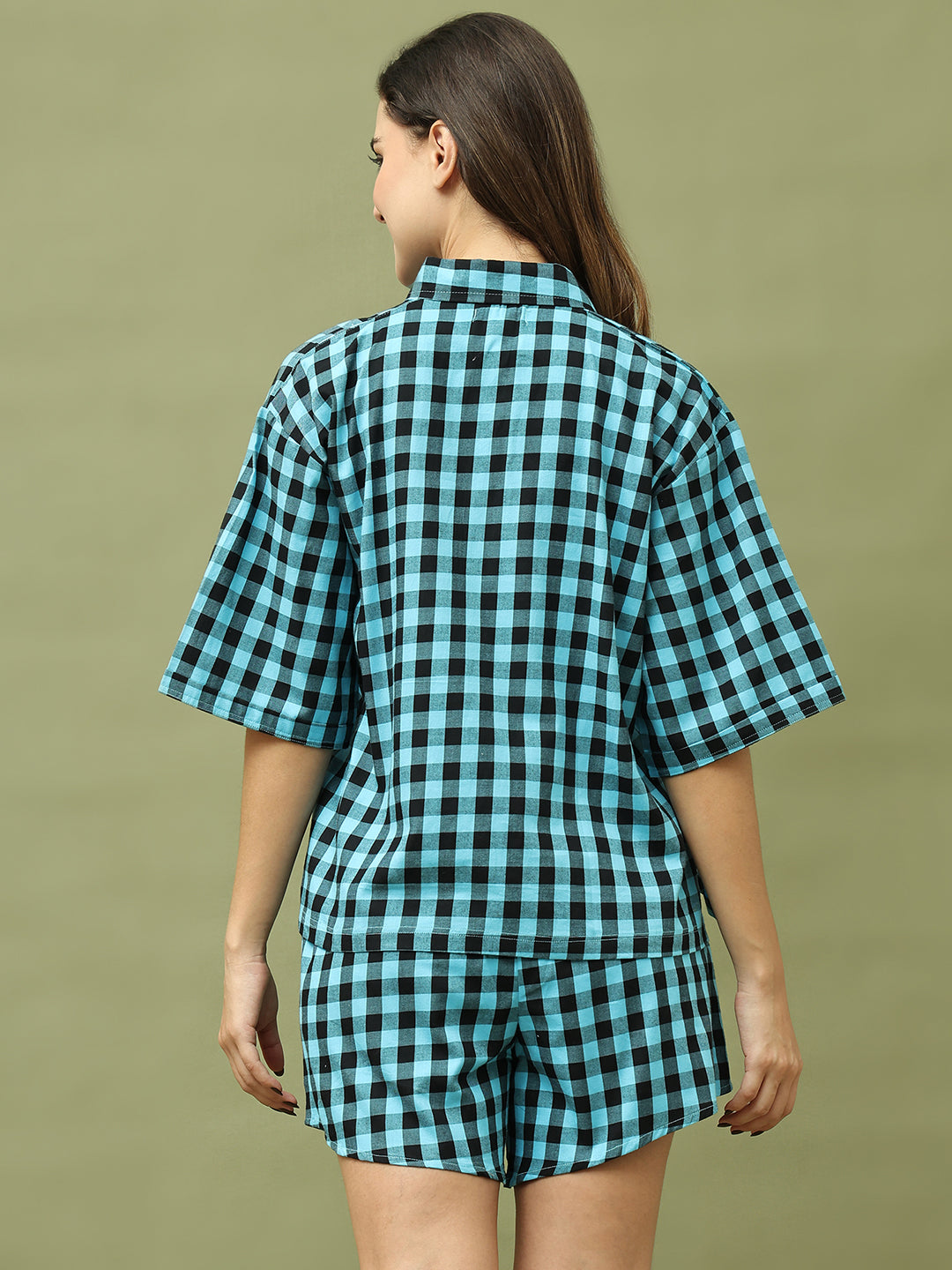 Blue Black Checks Top and Shorts Set