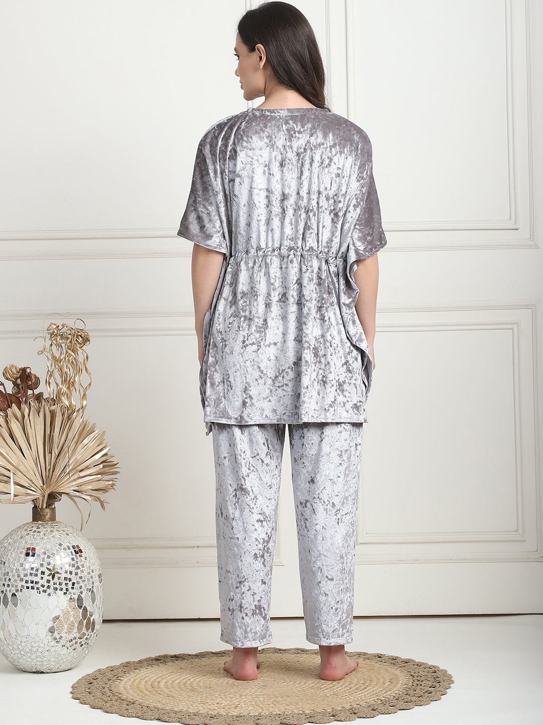 Silver Ice Velvet Kaftan Lounge Set