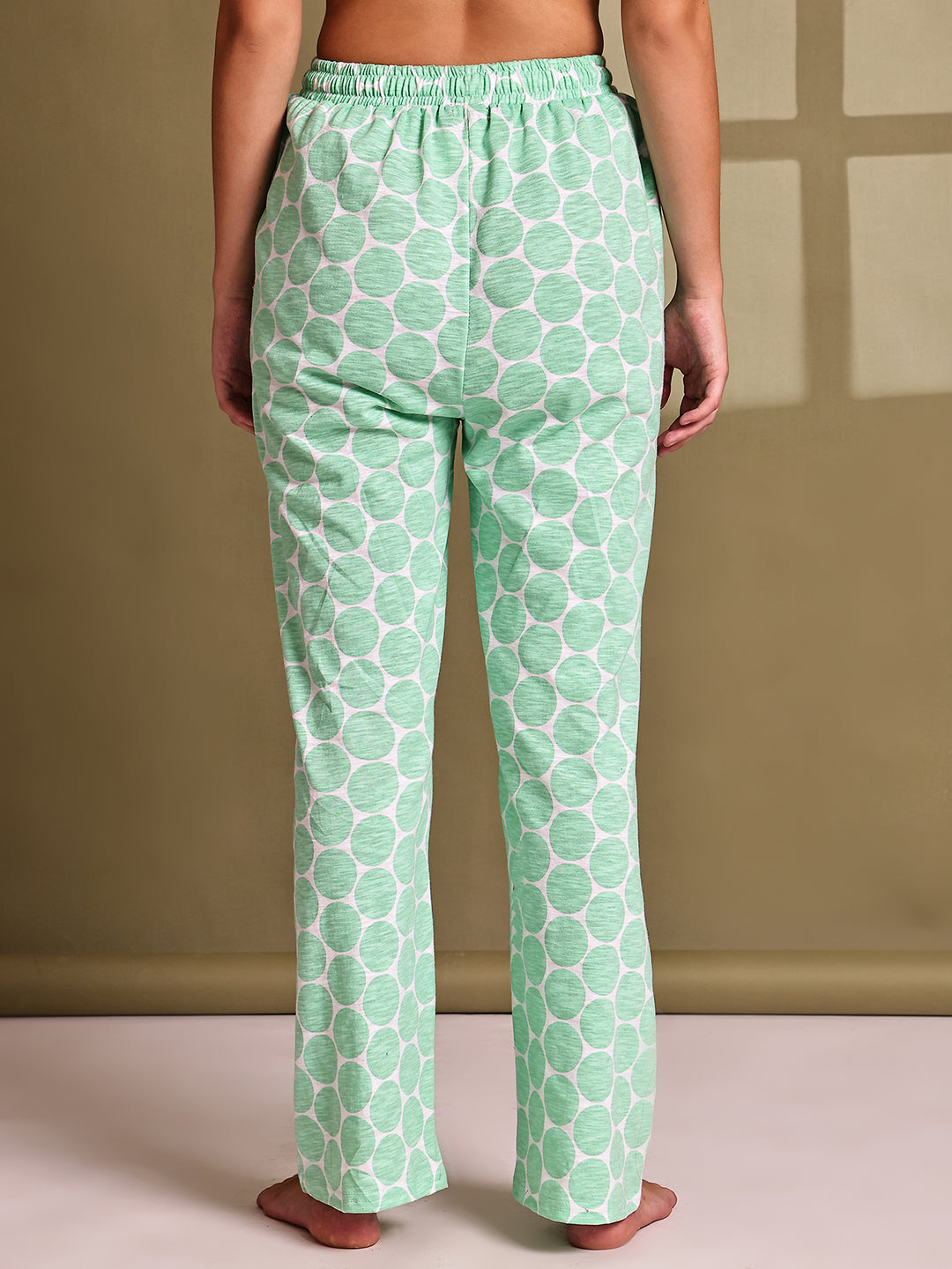 Green Polka Cotton Hosiery Lounge Pant