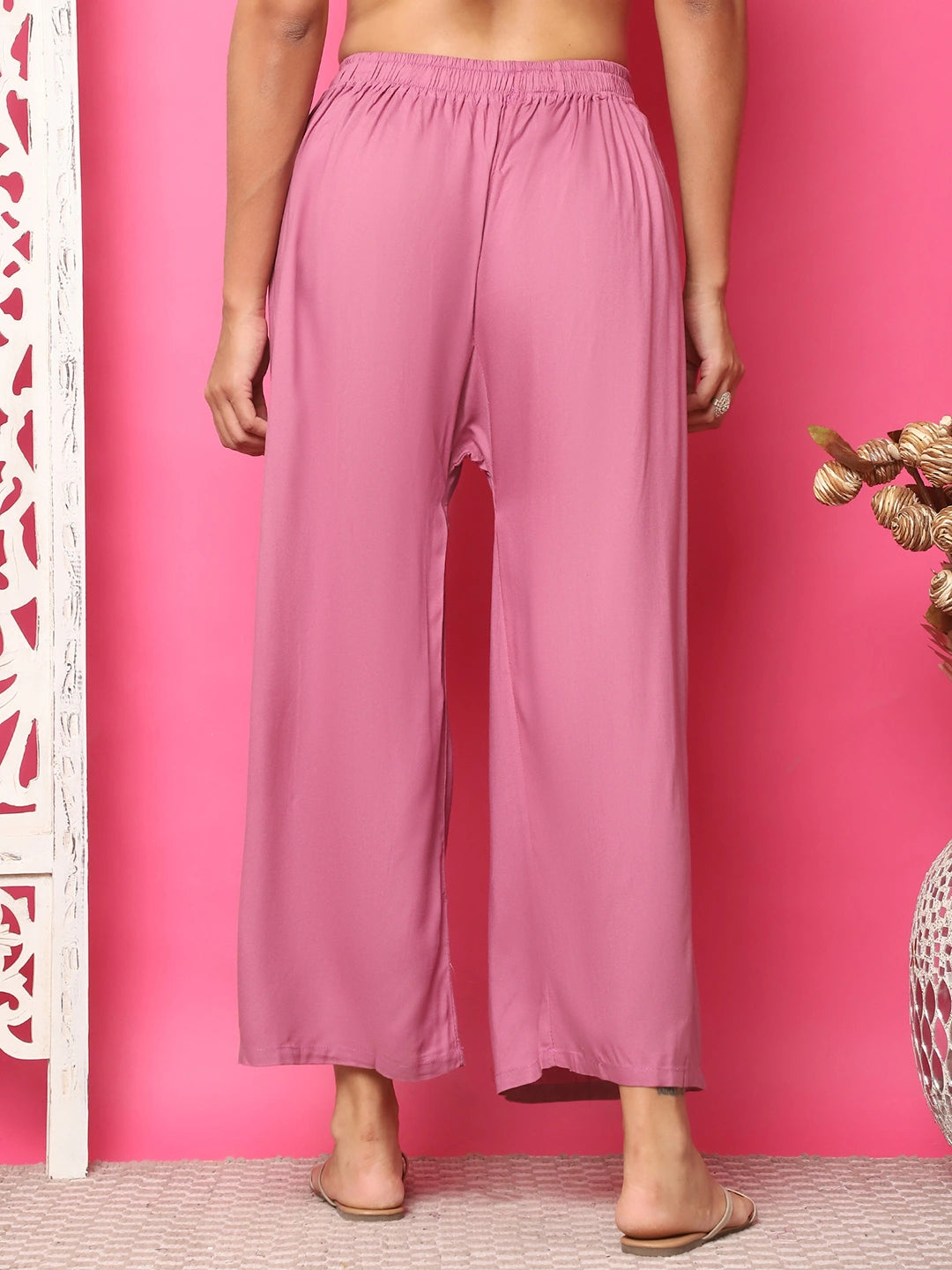 Mauve Pink Solid Rayon Palazzo