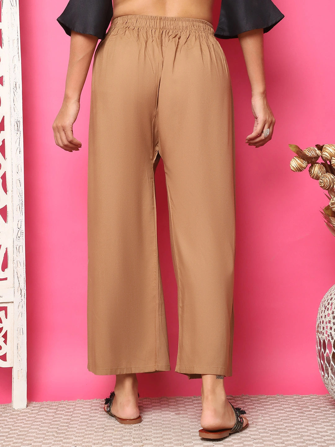 Caramel Brown Solid Rayon Palazzo